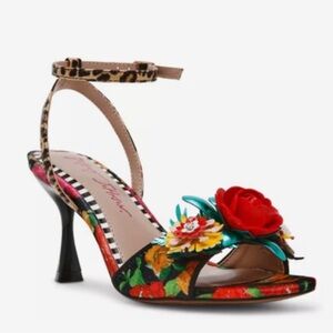 Betsey Johnson LEYTON Floral Heels with Red and Green Accents